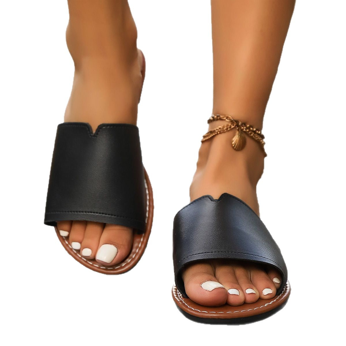 Damen Elegante Riemensandalen mit offener Spitze und metallischem Finish
