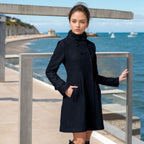 Damen eleganter Wollmantel mit modernem Kragen und praktischen Taschen R&B