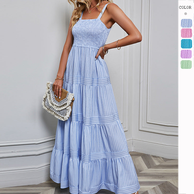 Damen Maxikleid mit raffiniertem Pliszeedesign und elastischem Oberteil R&B