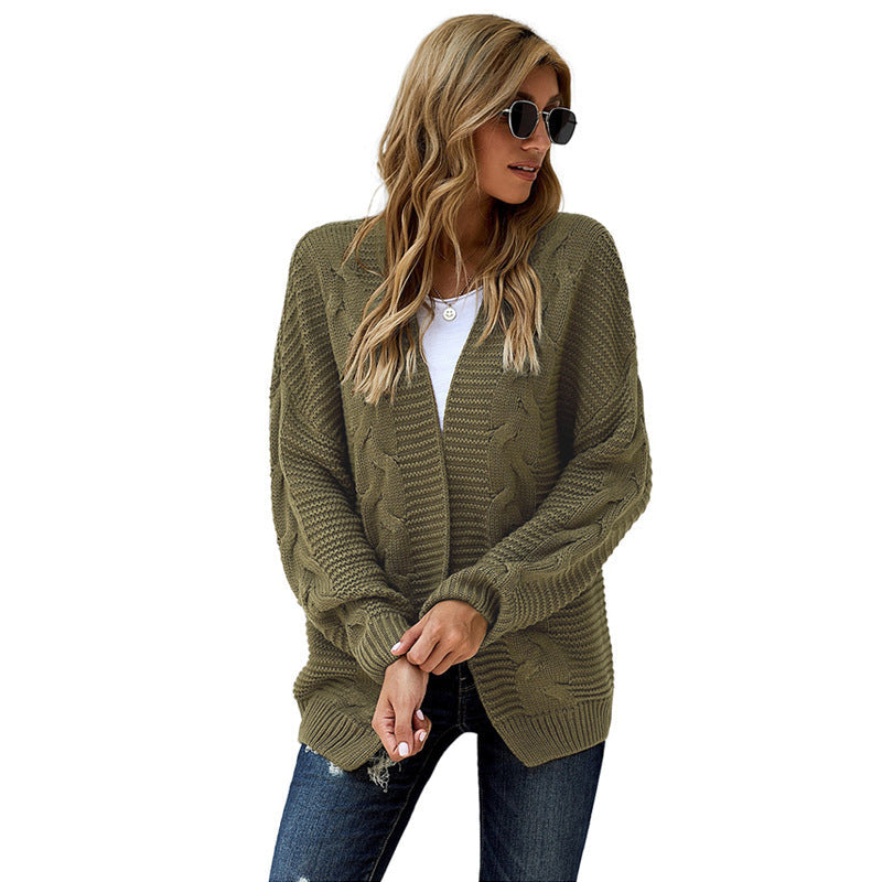 Damen Grobstrickcardigan mit kreativen Zopfmustern und lässigem Schnitt R&B