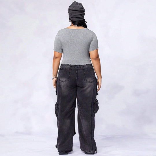 Damen figurbetontes Oberteil mit geschwungenem Saum und Knotendetail R&B