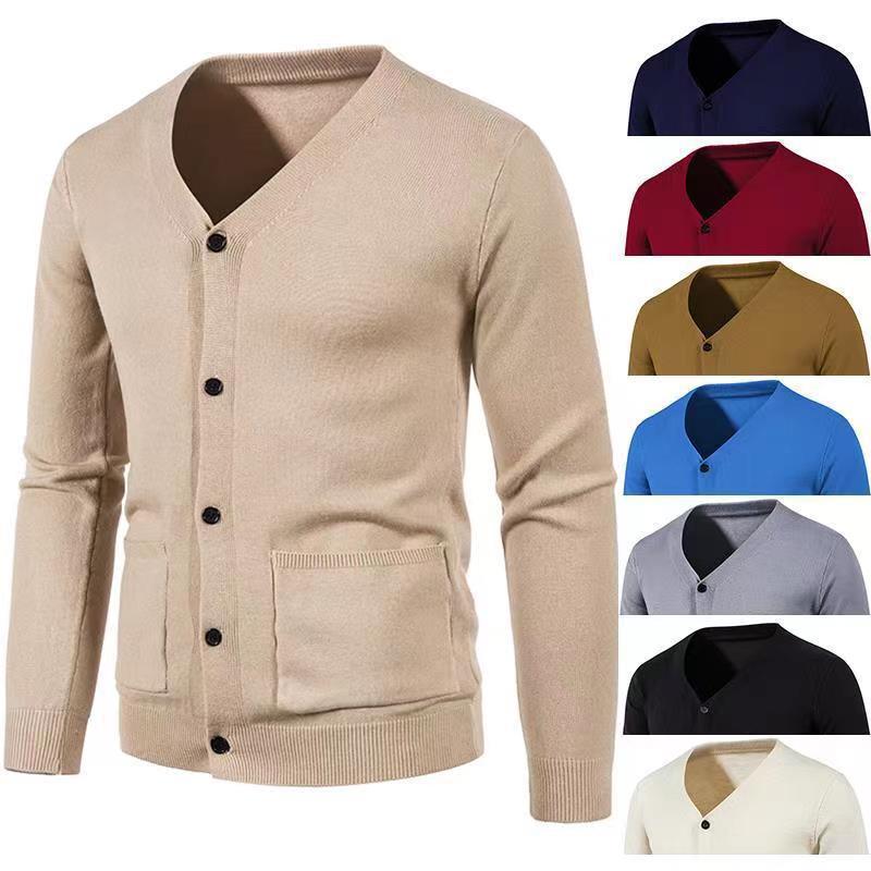 Herren modische Strickjacke mit V-Ausschnitt und praktischen Taschen R&B