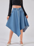 Damen asymmetrischer Denim-Rock mit attraktivem Saumdesign R&B