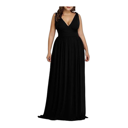 Damen Maxikleid mit eleganter A-Linie und tiefem V-Ausschnitt R&B