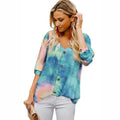 Damen Lässige Bluse mit buntem Farbverlauf und umschlagbaren Ärmel R&B