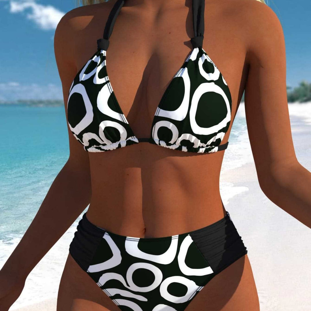 Damen Bikini-Set mit modernem grafischen Muster und hohem Schnitt R&B