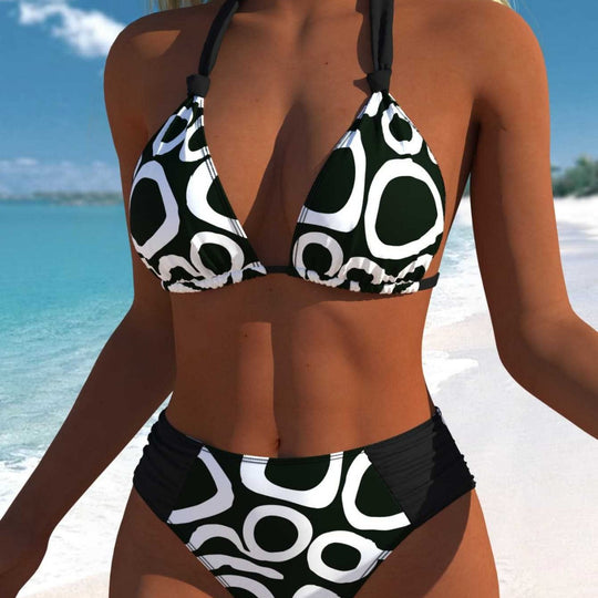 Damen Bikini-Set mit modernem grafischen Muster und hohem Schnitt R&B