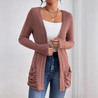 Damen Strickjacke mit vertikalem Rippdesign und praktischen Taschen R&B