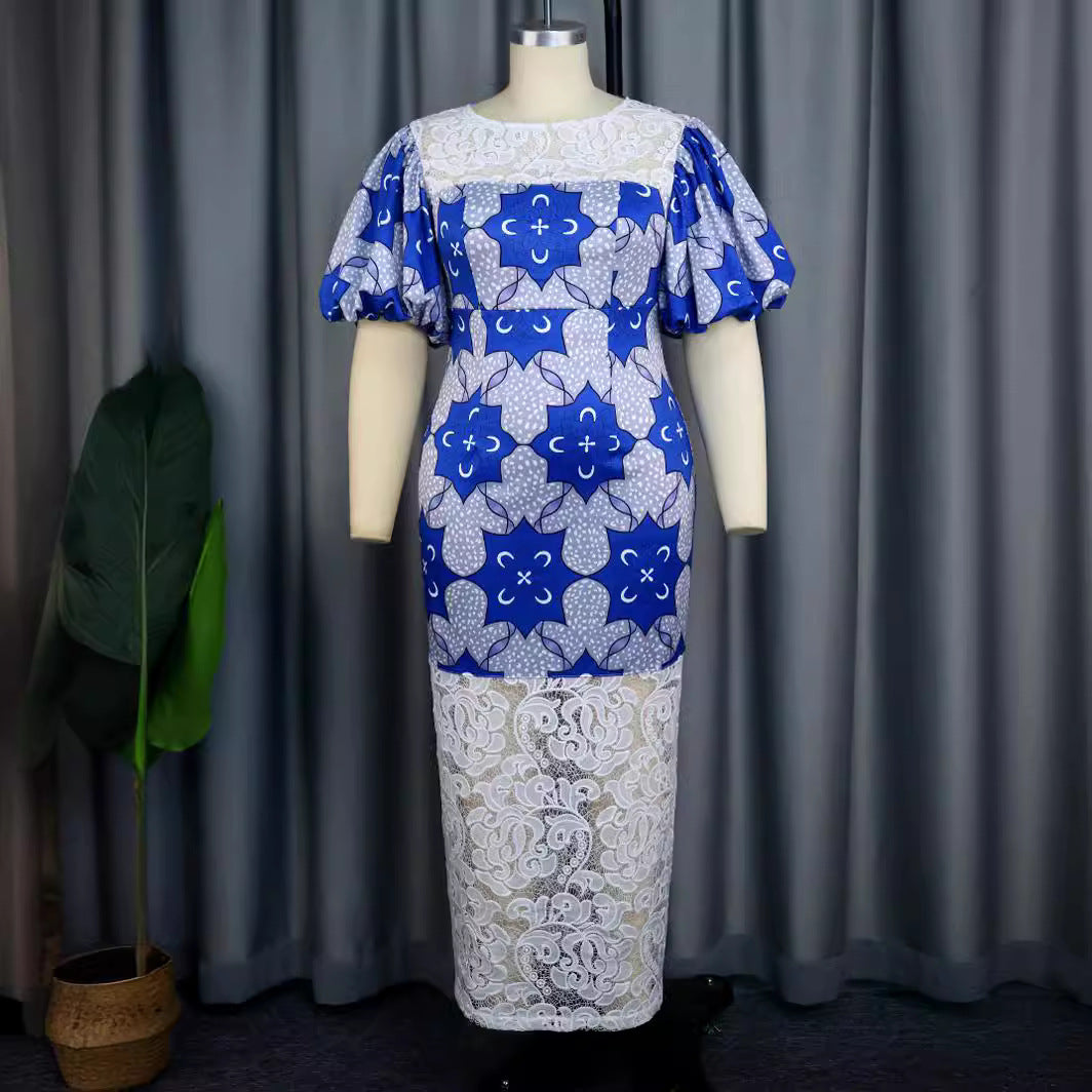 Damen Elegantes Langarmkleid mit ausgefallenen Puffärmeln und Spitzenbesatz R&B
