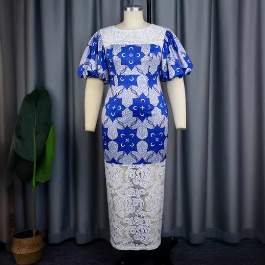 Damen Elegantes Langarmkleid mit ausgefallenen Puffärmeln und Spitzenbesatz R&B