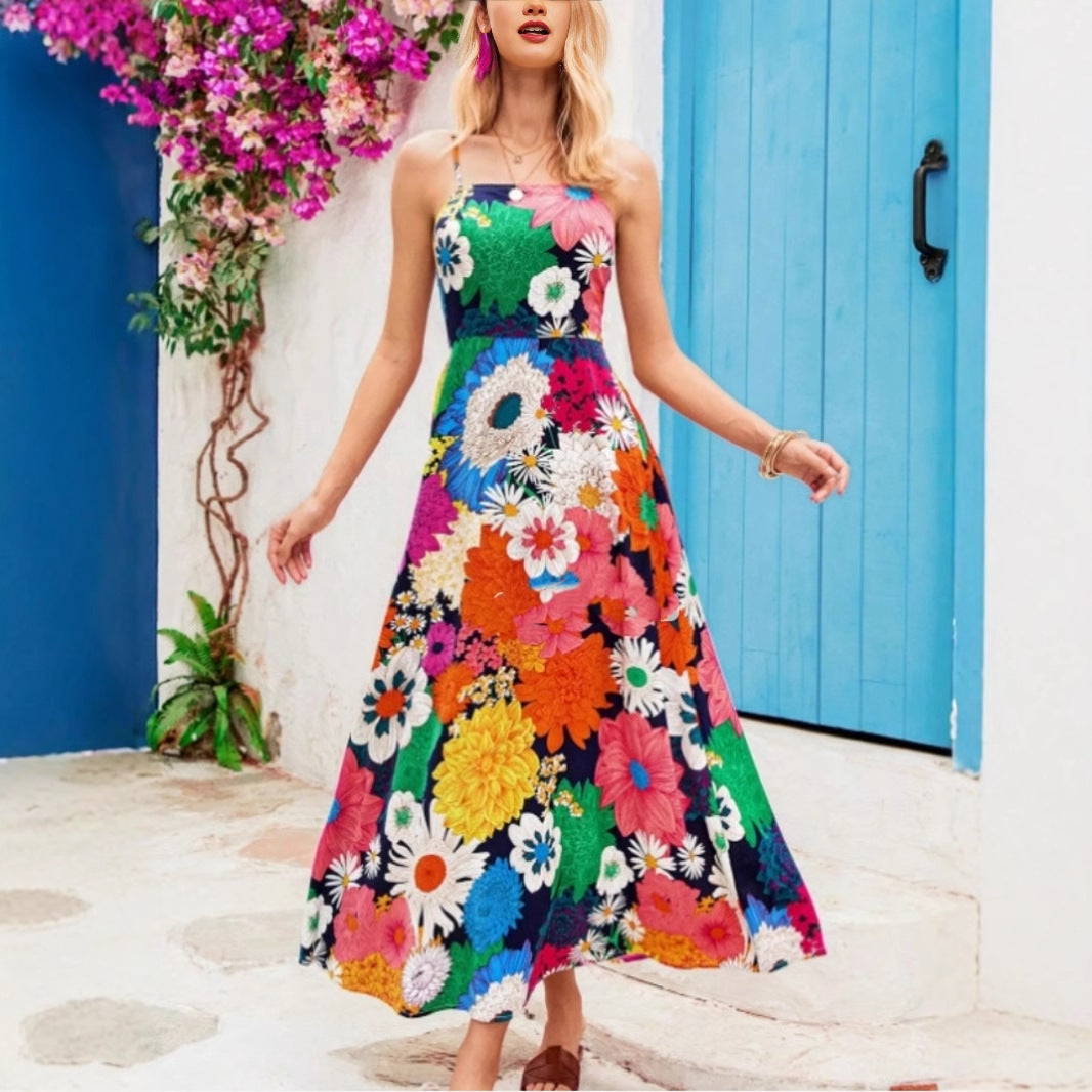 Damen Maxikleid mit floralem Musterschnitt und eleganter A-Linie R&B