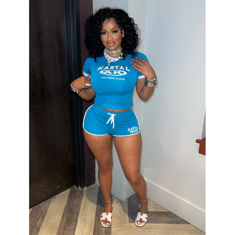 Damen Sportliches Kurzarm-Top und Shorts Set im modernen Design R&B