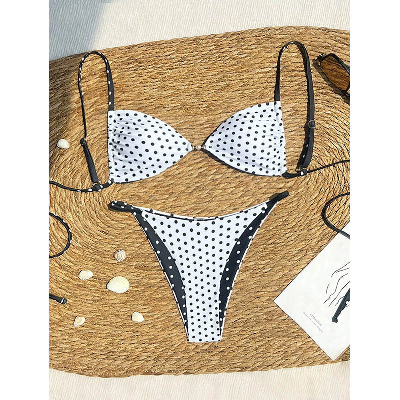 Damen Triangel-Bikini mit verspieltem Punktemuster und eleganten Akzenten R&B