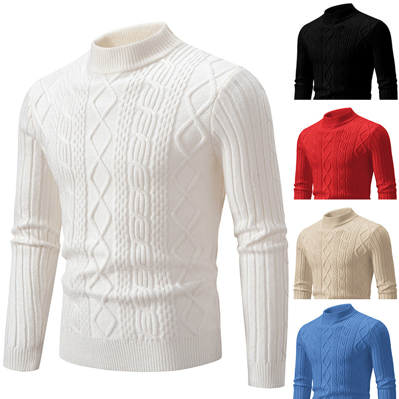 Herren Strickpullover mit hohem Kragen und Zopfmuster R&B