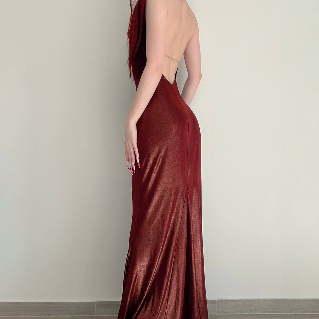 Damen Abendkleid mit schimmerndem Satin und elegantem Schlitz R&B