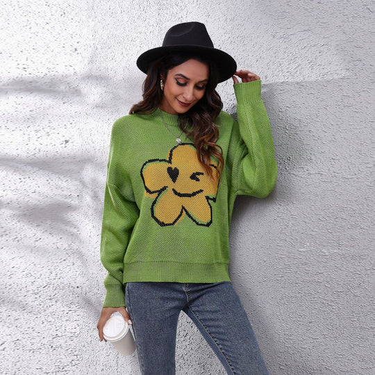 Damen Grob gestrickter Pullover mit floralem Motiv und lässigem Schnitt R&B