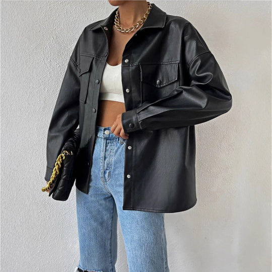 Damen Kunstleder Overshirt R&B