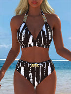 Damen Bikini mit luxuriösem Marmormuster und edlen Details R&B