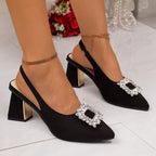 Damen Slingback Pumps mit luxuriösem Strass-Detail und bequemem Blockabsatz