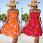 Damen luftiges Sommerkleid mit elastischem Taillenband und floralem Volant R&B