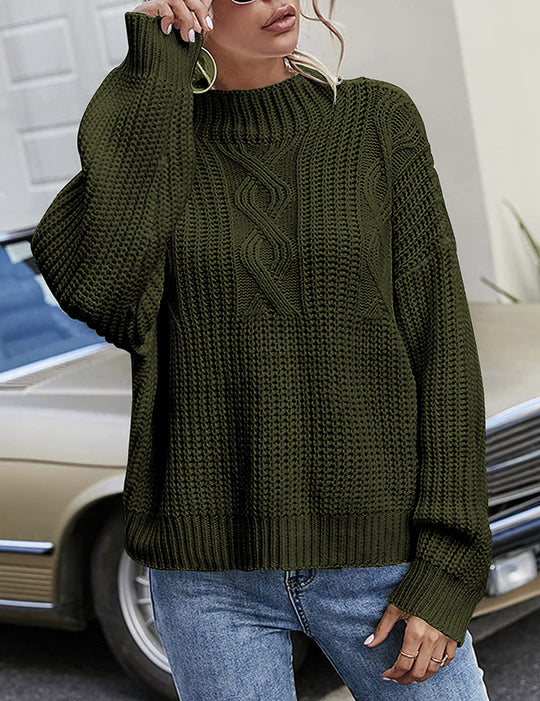 Damen lässiger Strickpullover mit tiefem Rundhalsausschnitt und lockerer Passform R&B