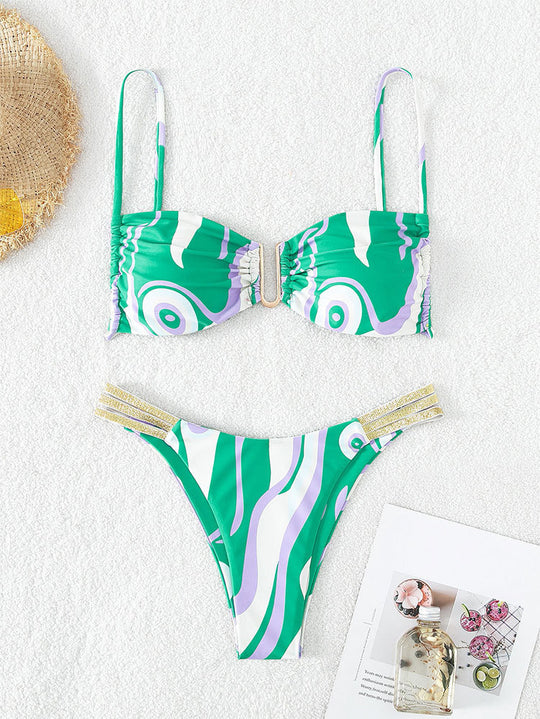 Damen Triangel-Bikini mit dekorativem Rüschendetail und hoch geschnittenem Slip R&B