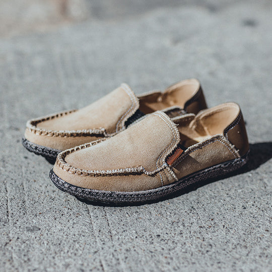 Damen lässige Slip-On Schuhe aus robustem Denim mit handgenähter Optik R&B