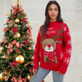 Damen Weihnachtspullover mit niedlichem Rentiermotiv und winterlichen Schneeflocken