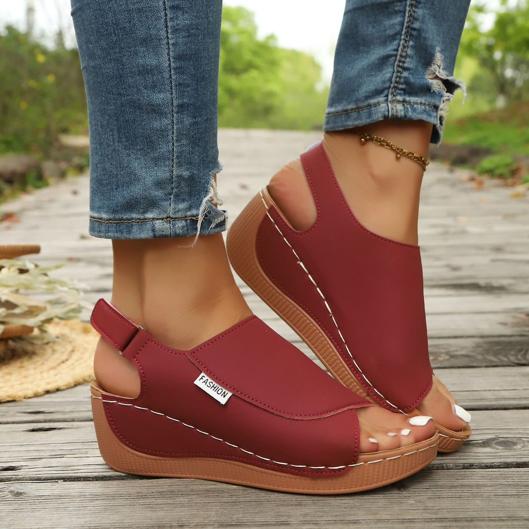 Damen Komfortable Wedge-Pantoletten mit offenem Zehenbereich und elastischem Riemendesign R&B