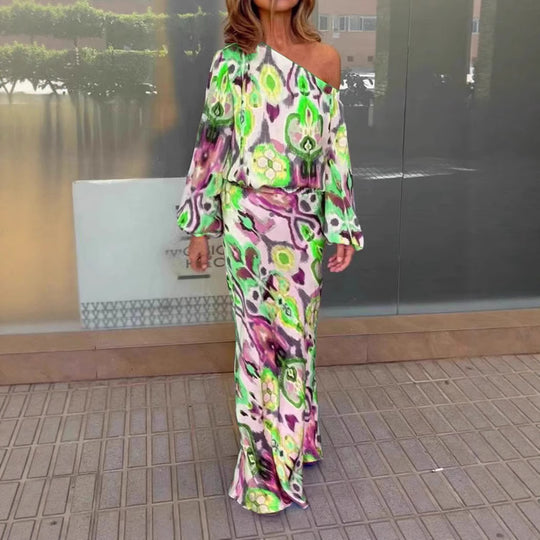 Damen Maxi-Kleid mit asymmetrischem Schnitt und eleganten Ärmel R&B