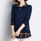Damen Layered Strickpullover mit V-Ausschnitt und trendy Hemdbluse R&B