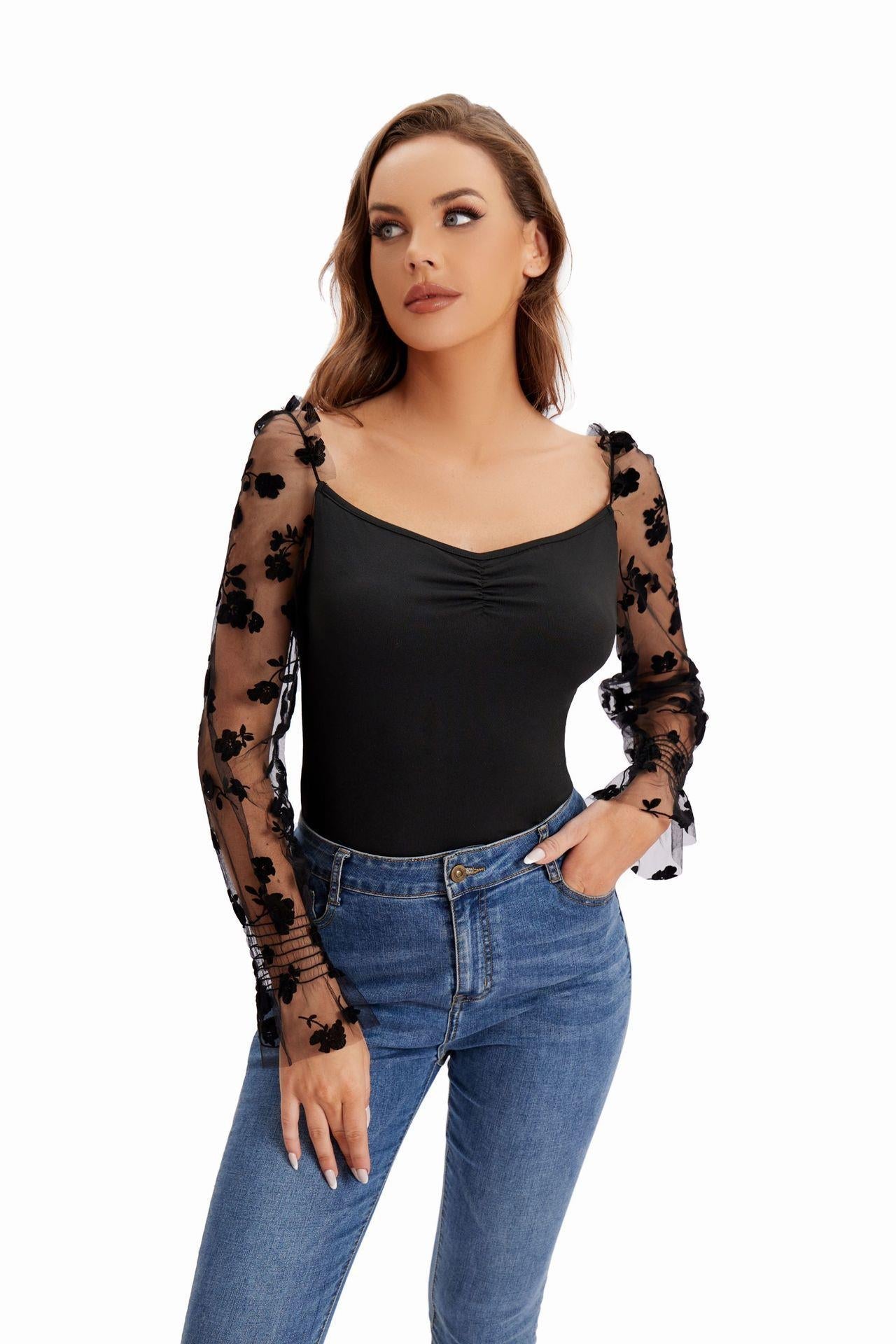 Damen Body mit floralen Puffärmeln und elegantem Design R&B