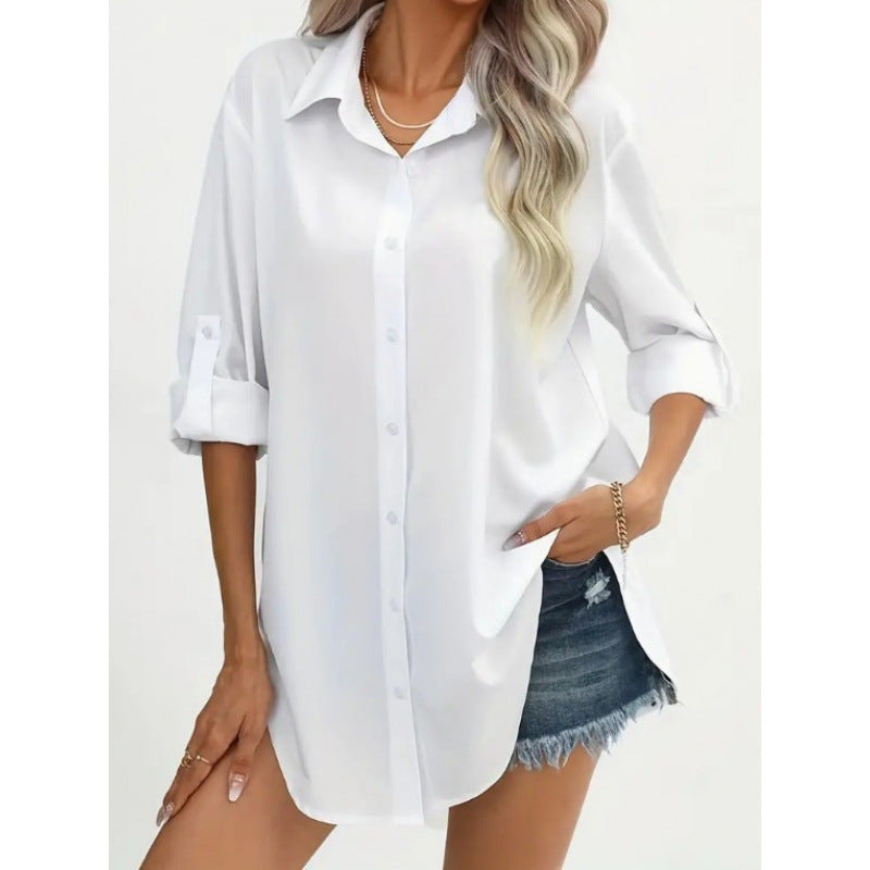 Damen elegante langärmelige Bluse aus atmungsaktiver Baumwolle R&B