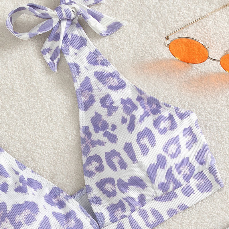 Damen Hochgeschnittener Bikini mit verspieltem Leopardenmuster