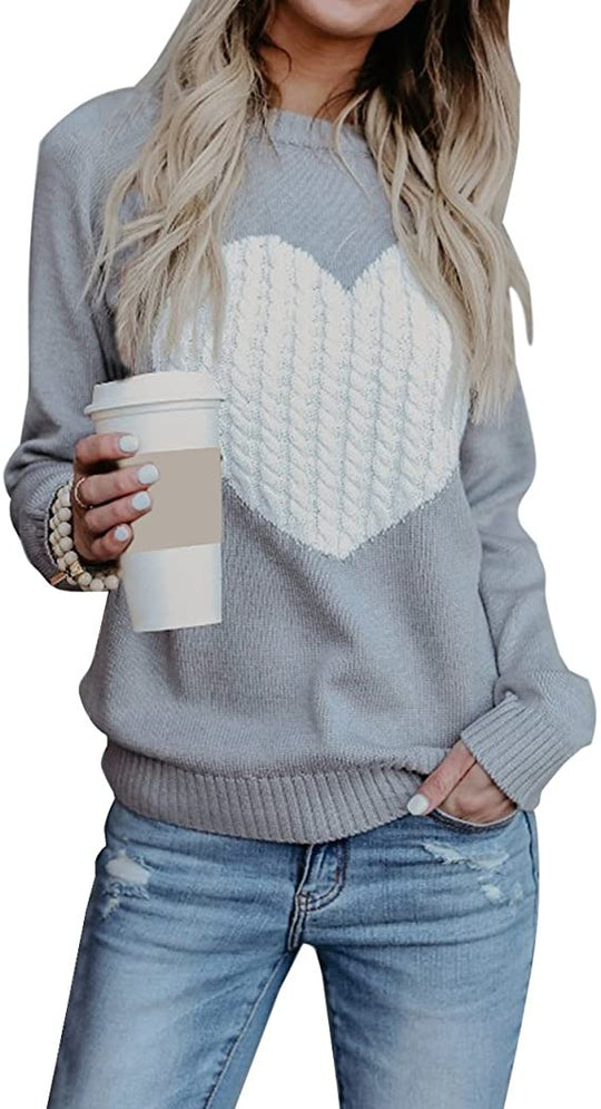 Damen eleganter Strickpullover mit herzförmigem Design und komfortablem Schnitt R&B