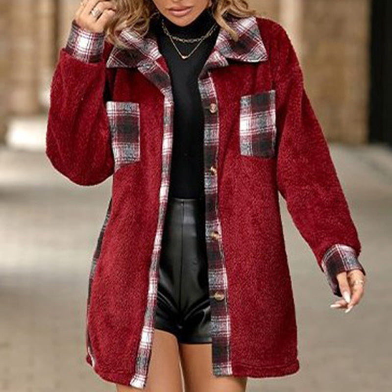 R&B | Fleecejacke mit Karodetails Knopfverschluss Warm und Lässiger Stil