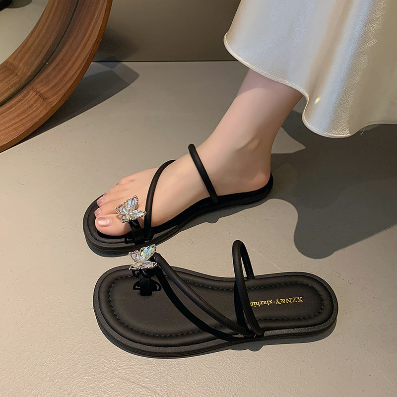 Damen elegante Flip-Flops mit funkelnden Schmetterlingsapplikationen EB