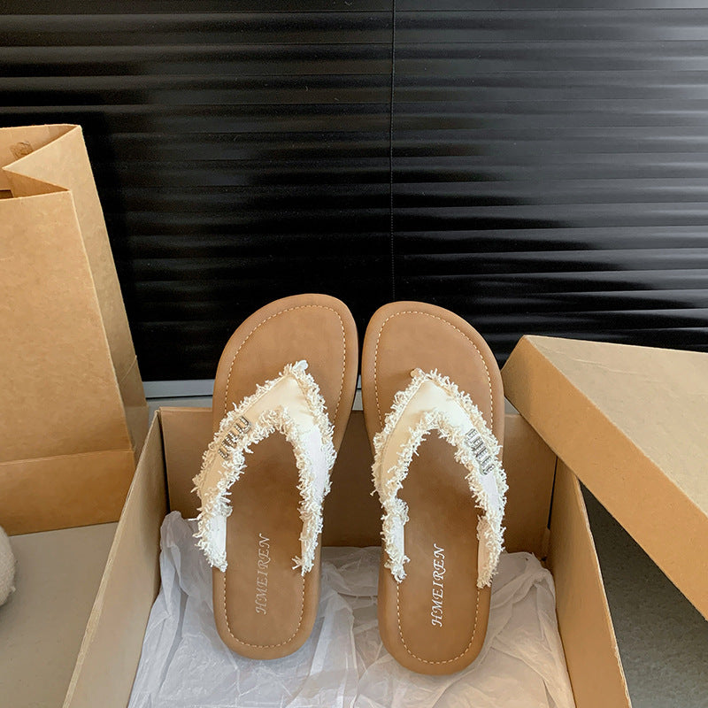 Damen modische Flip-Flops mit fransigem Riemen und komfortabler Innensohle R&B
