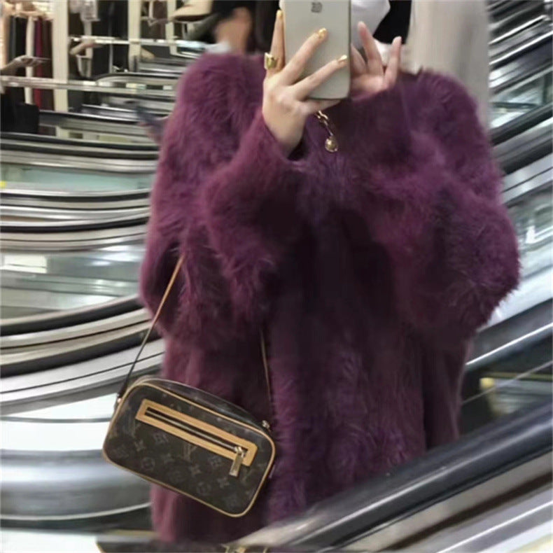 Damen Flauschiger Rundhals-Pullover mit lässigem Schnitt und oversized Passform R&B