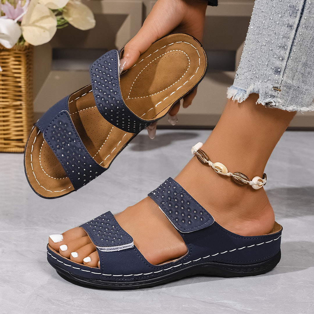 Damen Sandaletten mit verstellbaren Riemen und funkelnden Strassdetails R&B