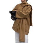 Damen modische Oversized-Jacke mit Schal und praktischen Taschen R&B