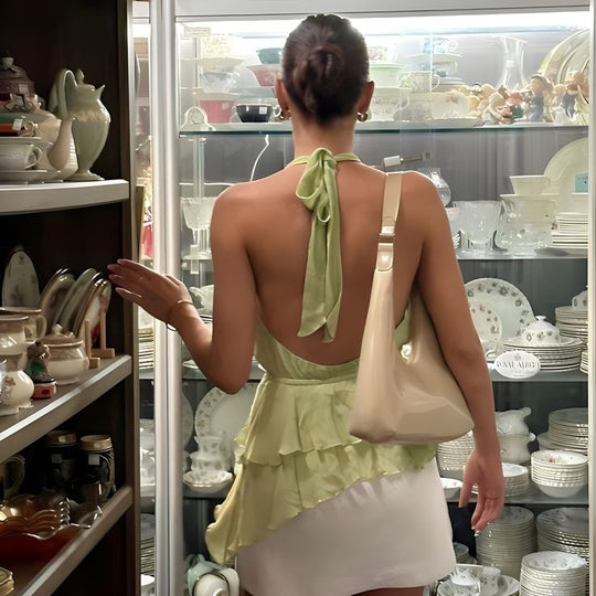 Damen Elegantes Oberteil mit Blumenapplikation und tiefem V-Ausschnitt R&B