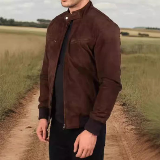 Herren Suede-Bomberjacke mit trendigem Stehkragen und praktischen Taschen R&B