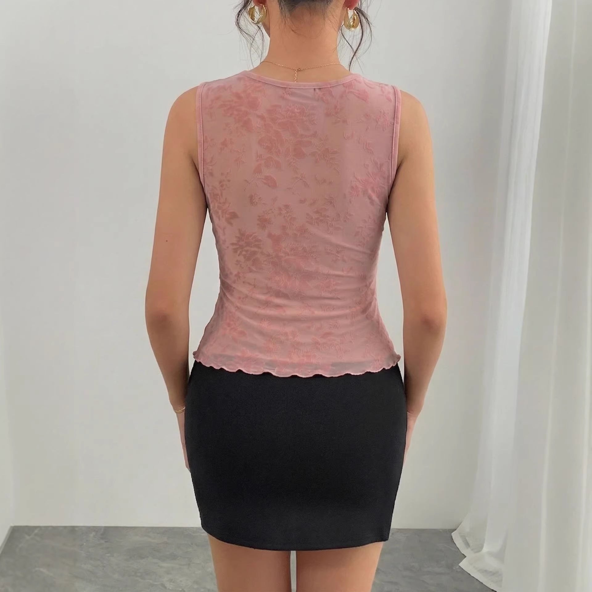 Damen nan figurbetontes ärmelloses Spitzen-Top mit tiefem V-Ausschnitt, geformten Cups und floraler Jacquardstruktur R&B