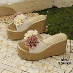 Damen Wedge-Pantoletten mit dekorativer Blumenapplikation und rutschfester Sohle