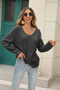 Damen lässiger V-Ausschnit Pullover mit knoten Detail R&B