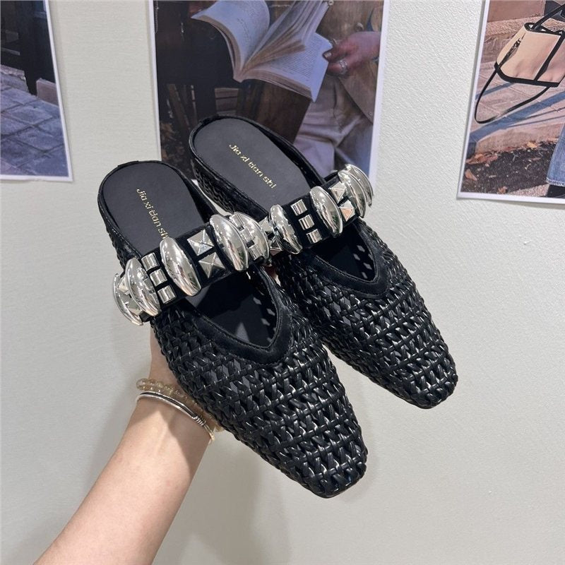 Damen trendige Mules mit modischem Netzdesign und stilvollem Riemen R&B