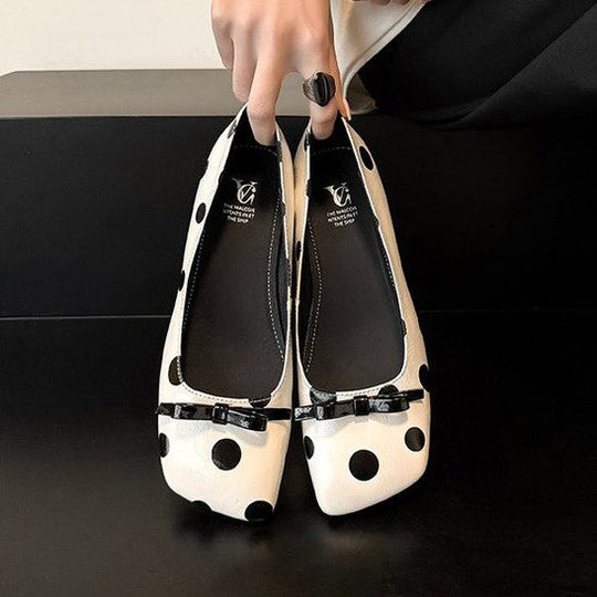 Damen elegante Ballerinas mit modischem Punktedesign und dekorativem Schleifendetail R&B