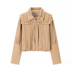 Damen modische Fransenjacke mit dekorativen Nieten R&B