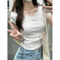 Damen Cropped T-Shirt mit V-Ausschnitt und figurbetontem Schnitt